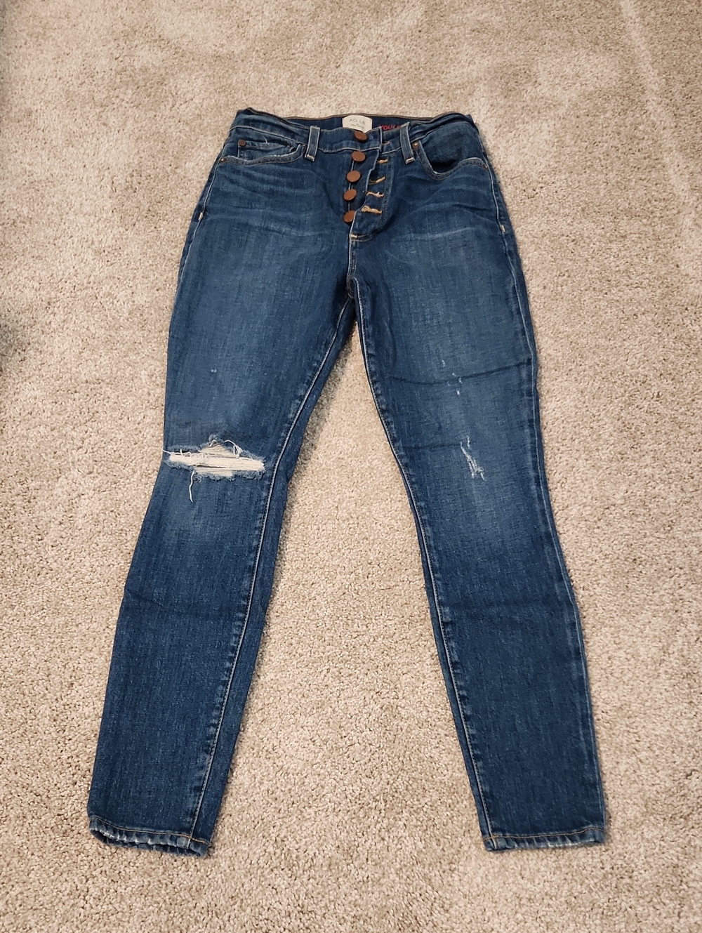 Alice + Olivia Dark Blue High-Rise Button-Fly Skinny Jeans - Picture 6 of 6